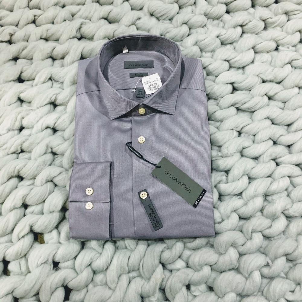 New Calvin Klein Grey Long Sleeve Dress Shirt
